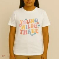 Young Wild & Three Retro Groovy 3rd Birthday T-Shirt thumb 4