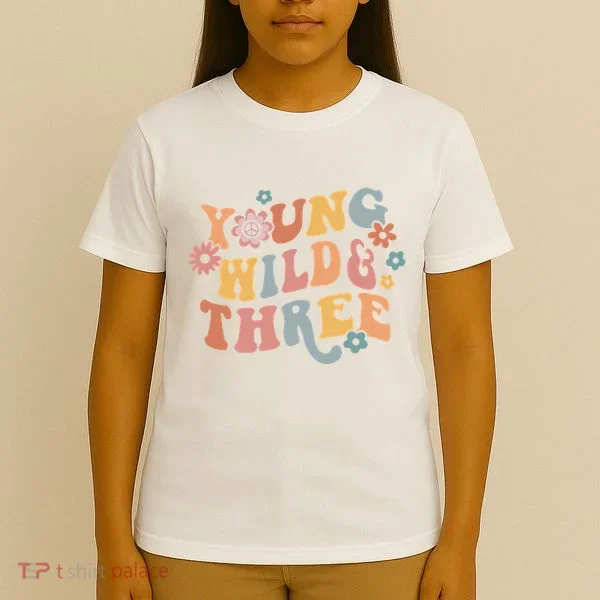 Young Wild & Three Retro Groovy 3rd Birthday T-Shirt