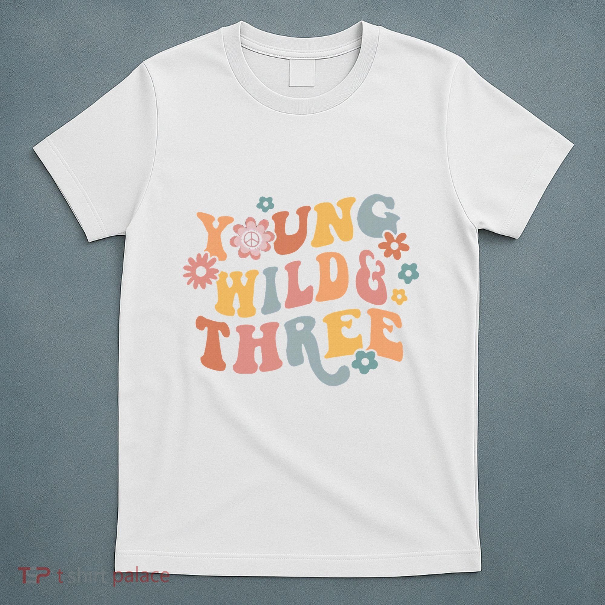 Young Wild & Three Retro Groovy 3rd Birthday T-Shirt