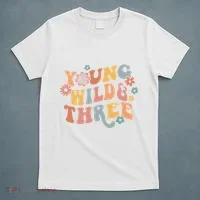 Young Wild & Three Retro Groovy 3rd Birthday T-Shirt thumb 5
