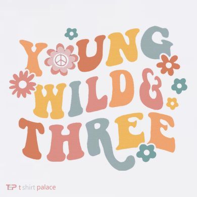 Young Wild & Three Retro Groovy 3rd Birthday T-Shirt