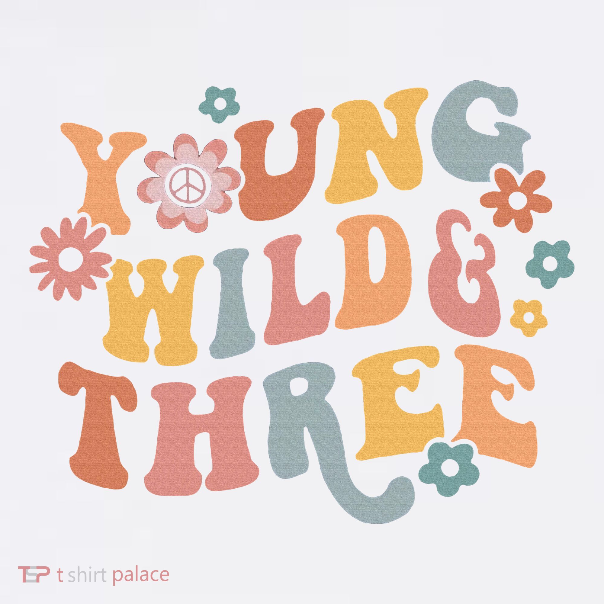 Young Wild & Three Retro Groovy 3rd Birthday Button