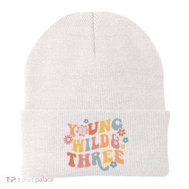Young Wild & Three Retro Groovy 3rd Birthday Beanie