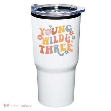 Young Wild & Three Retro Groovy 3rd Birthday Tumbler