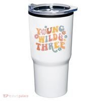 Young Wild & Three Retro Groovy 3rd Birthday Tumbler thumb 0