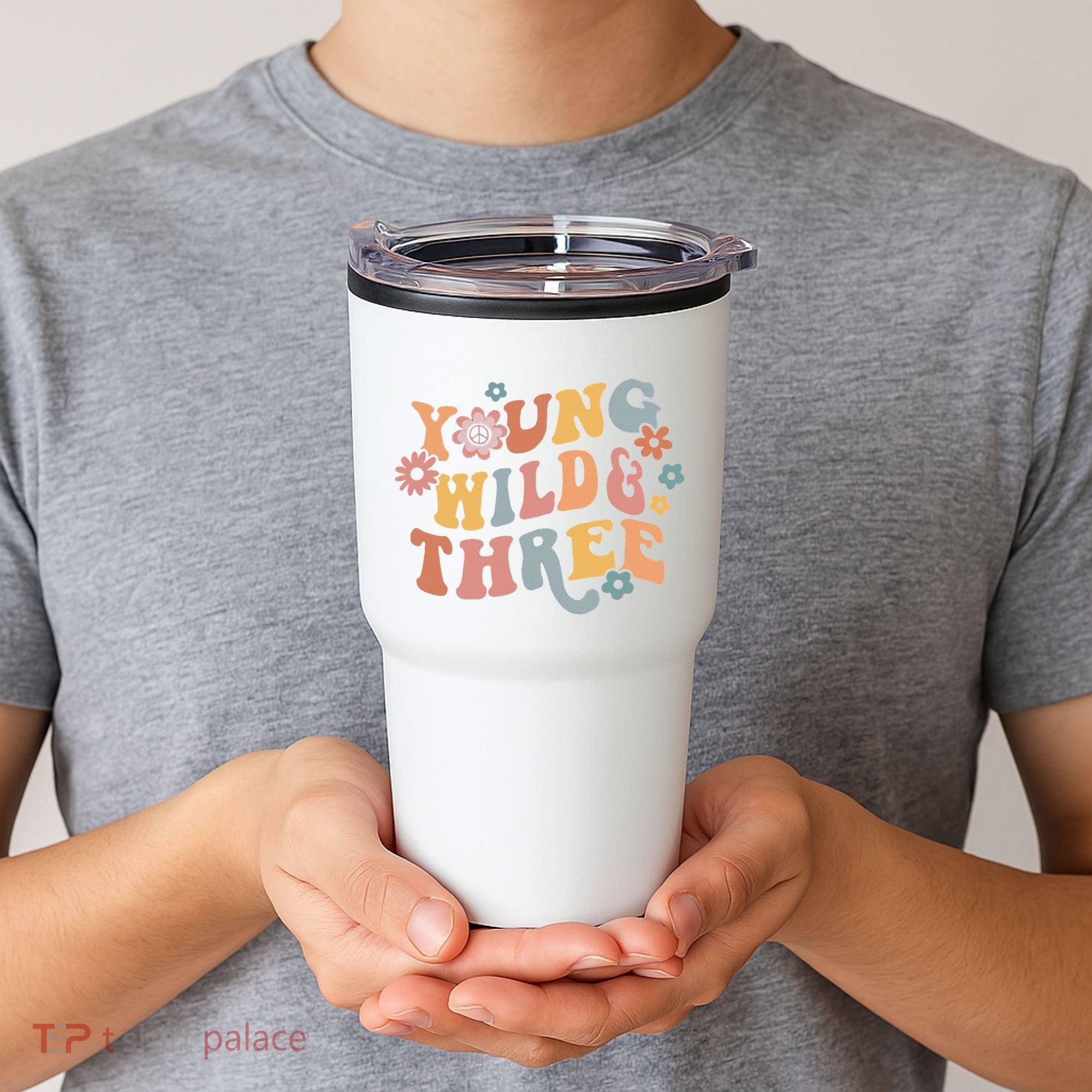 Young Wild & Three Retro Groovy 3rd Birthday Tumbler
