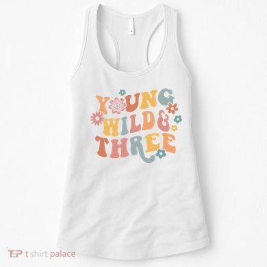 Young Wild & Three Retro Groovy 3rd Birthday Women's Tank Top