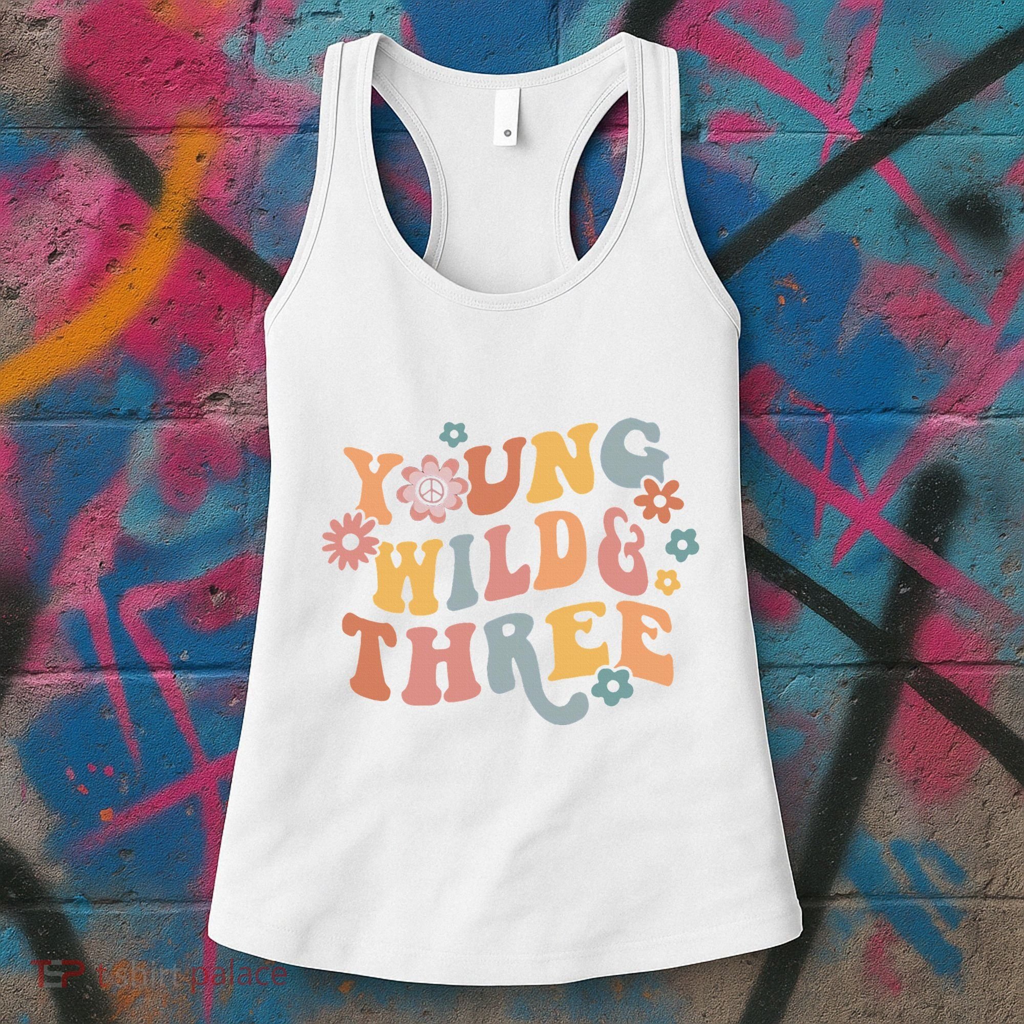 Young Wild & Three Retro Groovy 3rd Birthday Women's Tank Top