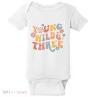 Young Wild & Three Retro Groovy 3rd Birthday Baby Bodysuit thumb 0
