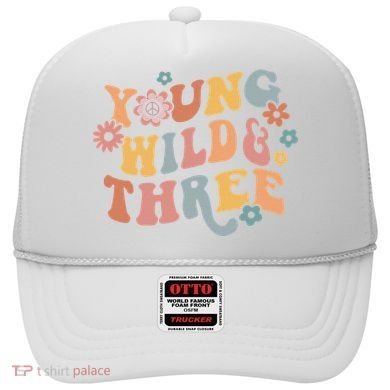 Young Wild & Three Retro Groovy 3rd Birthday Hat