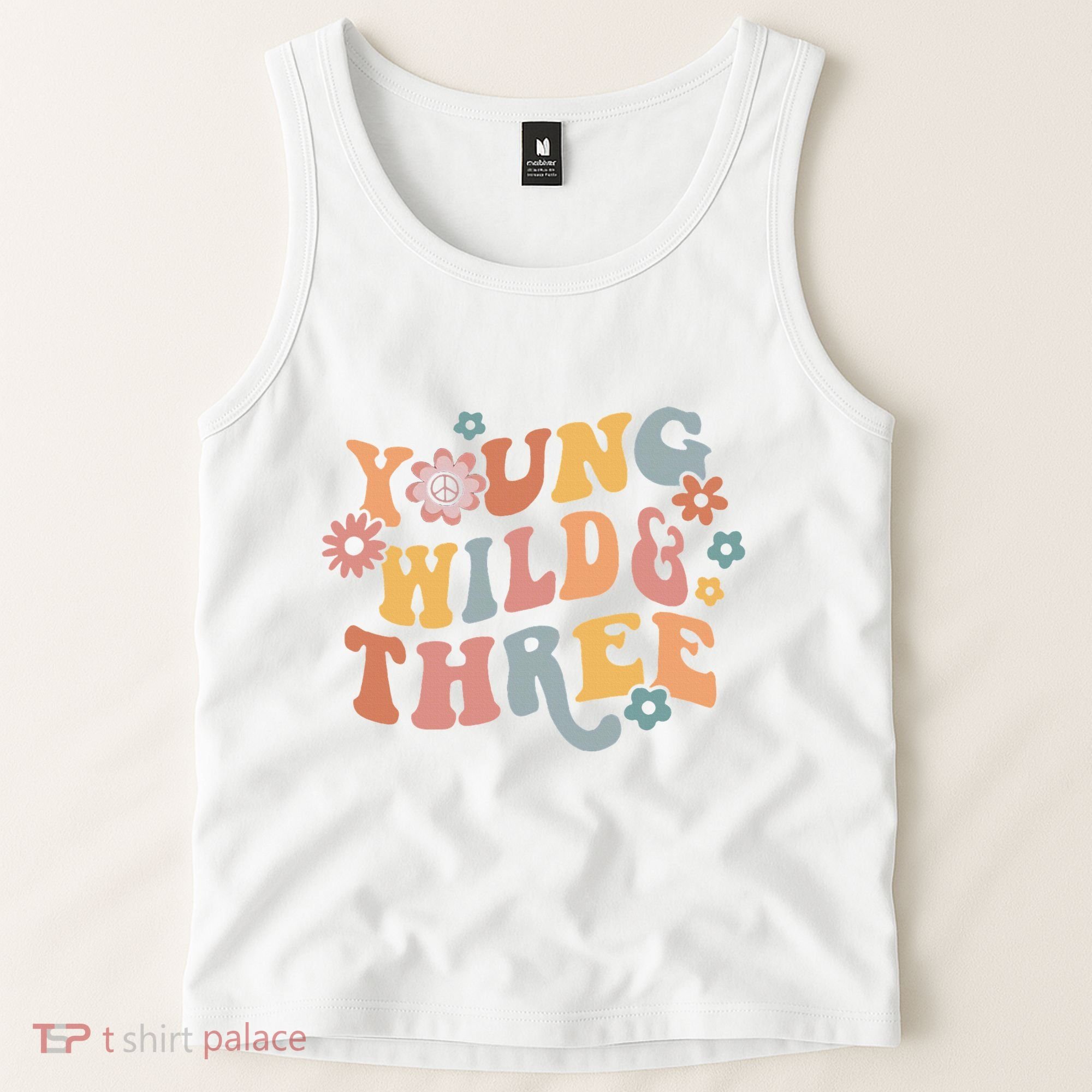 Young Wild & Three Retro Groovy 3rd Birthday Tank Top