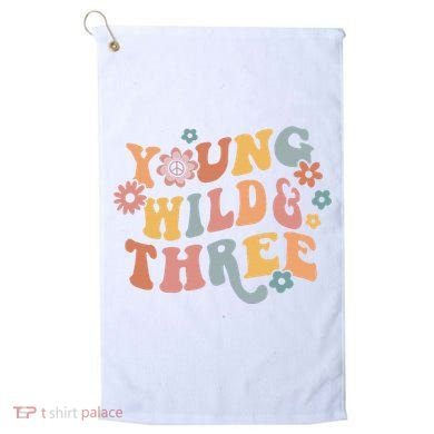 Young Wild & Three Retro Groovy 3rd Birthday Golf Towel
