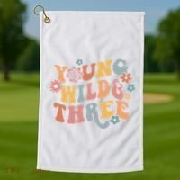Young Wild & Three Retro Groovy 3rd Birthday Golf Towel thumb 1