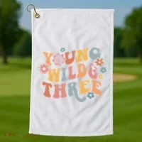 Young Wild & Three Retro Groovy 3rd Birthday Golf Towel thumb 1