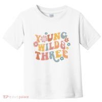 Young Wild & Three Retro Groovy 3rd Birthday Toddler T-Shirt thumb 0