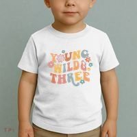 Young Wild & Three Retro Groovy 3rd Birthday Toddler T-Shirt thumb 2
