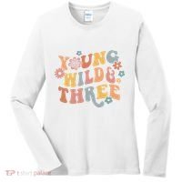 Young Wild & Three Retro Groovy 3rd Birthday Women's Long Sleeve Shirt thumb 0