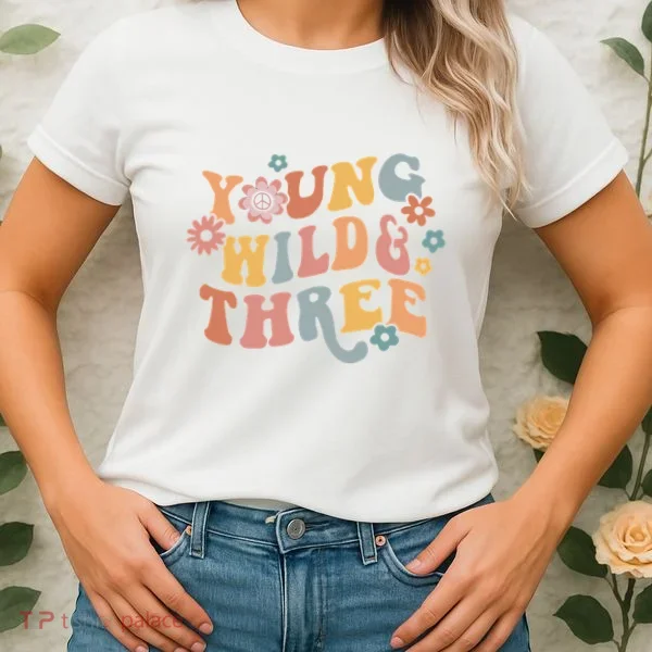 Young Wild & Three Retro Groovy 3rd Birthday Women's T-Shirt
