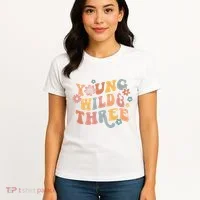 Young Wild & Three Retro Groovy 3rd Birthday Women's T-Shirt thumb 4