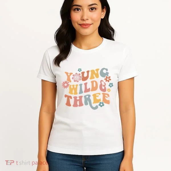 Young Wild & Three Retro Groovy 3rd Birthday Women's T-Shirt