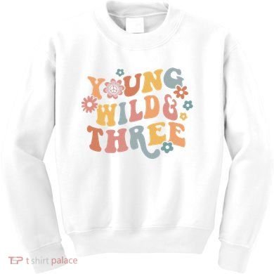 Young Wild & Three Retro Groovy 3rd Birthday Kids Sweatshirt