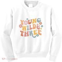 Young Wild & Three Retro Groovy 3rd Birthday Kids Sweatshirt thumb 0