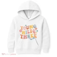 Young Wild & Three Retro Groovy 3rd Birthday Kids Hoodie thumb 0