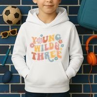 Young Wild & Three Retro Groovy 3rd Birthday Kids Hoodie thumb 2