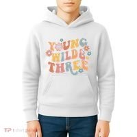 Young Wild & Three Retro Groovy 3rd Birthday Kids Hoodie thumb 4