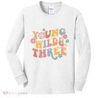 Young Wild & Three Retro Groovy 3rd Birthday Kids Long Sleeve Shirt thumb 0