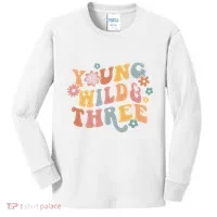 Young Wild & Three Retro Groovy 3rd Birthday Kids Long Sleeve Shirt thumb 0