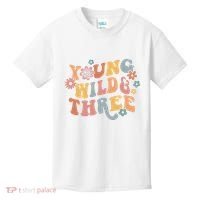 Young Wild & Three Retro Groovy 3rd Birthday Kids T-Shirt thumb 0