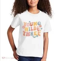 Young Wild & Three Retro Groovy 3rd Birthday Kids T-Shirt thumb 2