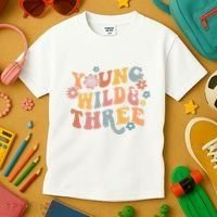 Young Wild & Three Retro Groovy 3rd Birthday Kids T-Shirt thumb 3