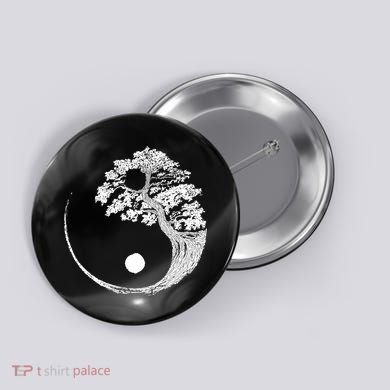 Yin Yang Bonsai Tree Japanese Buddhist Zen Gift Button