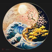Yin Yang Blossom Golden Tree Of Harmony & Great Wave Apron thumb 3