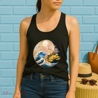 Yin Yang Blossom Golden Tree Of Harmony & Great Wave Women's Tank Top thumb 2