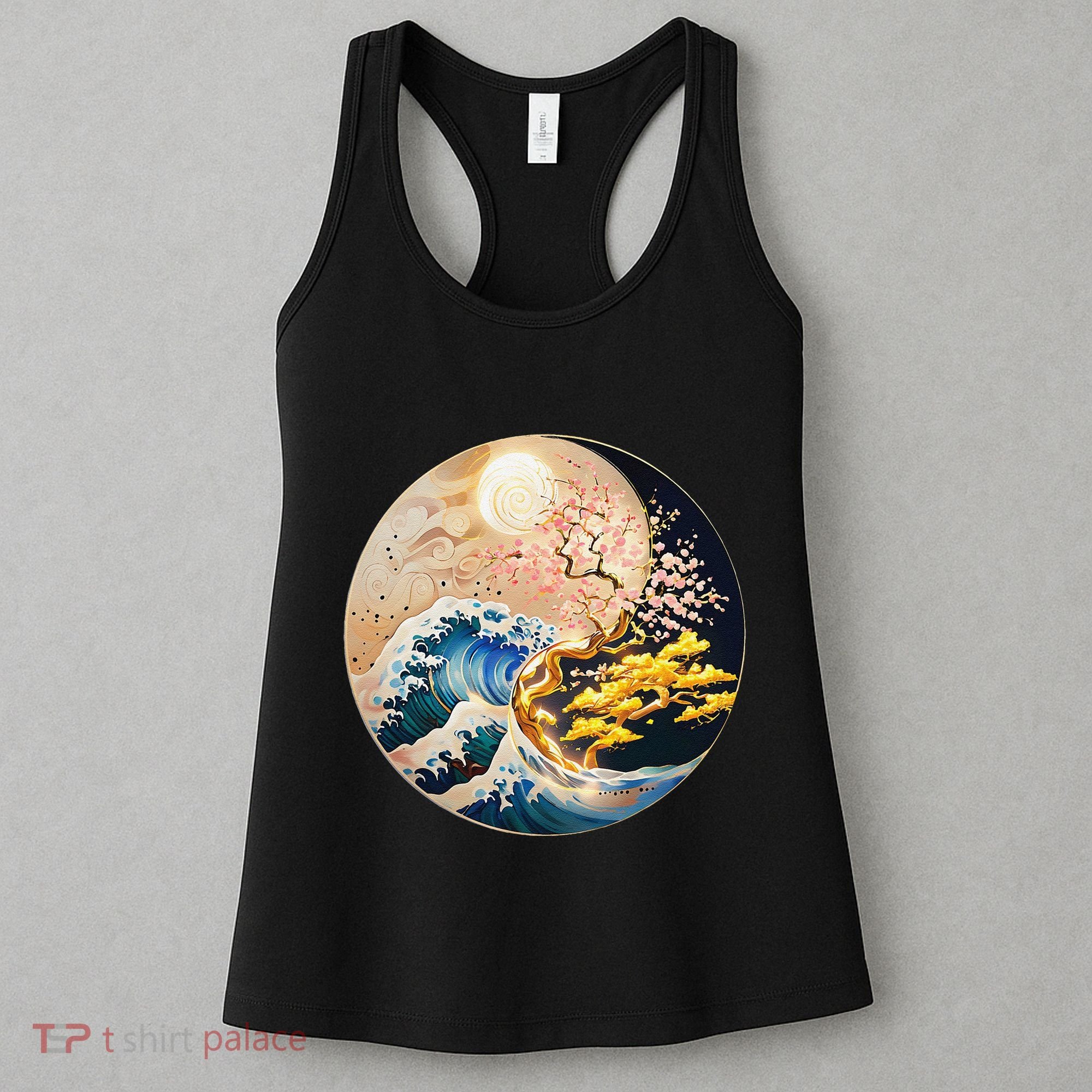 Yin Yang Blossom Golden Tree Of Harmony & Great Wave Women's Tank Top