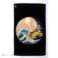 Yin Yang Blossom Golden Tree Of Harmony & Great Wave Golf Towel thumb 0