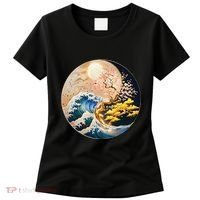 Yin Yang Blossom Golden Tree Of Harmony & Great Wave Women's T-Shirt thumb 0