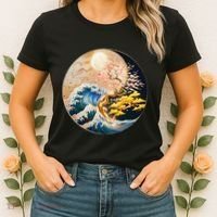 Yin Yang Blossom Golden Tree Of Harmony & Great Wave Women's T-Shirt thumb 2