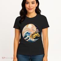 Yin Yang Blossom Golden Tree Of Harmony & Great Wave Women's T-Shirt thumb 4