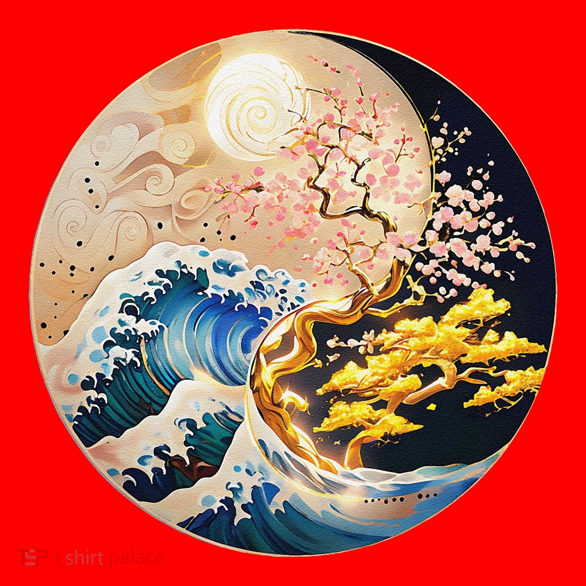 Yin Yang Blossom Golden Tree Of Harmony & Great Wave Santa Hat
