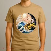 Yin Yang Blossom Golden Tree Of Harmony & Great Wave T-Shirt thumb 3