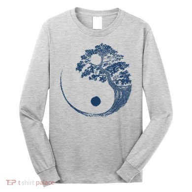 Yin Yang Blue Bonsai Tree Japanese Buddhist Zen Long Sleeve Shirt
