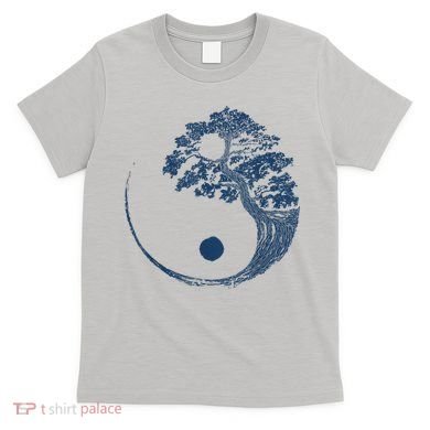 Yin Yang Blue Bonsai Tree Japanese Buddhist Zen T-Shirt