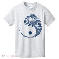 Yin Yang Blue Bonsai Tree Japanese Buddhist Zen Kids T-Shirt thumb 0