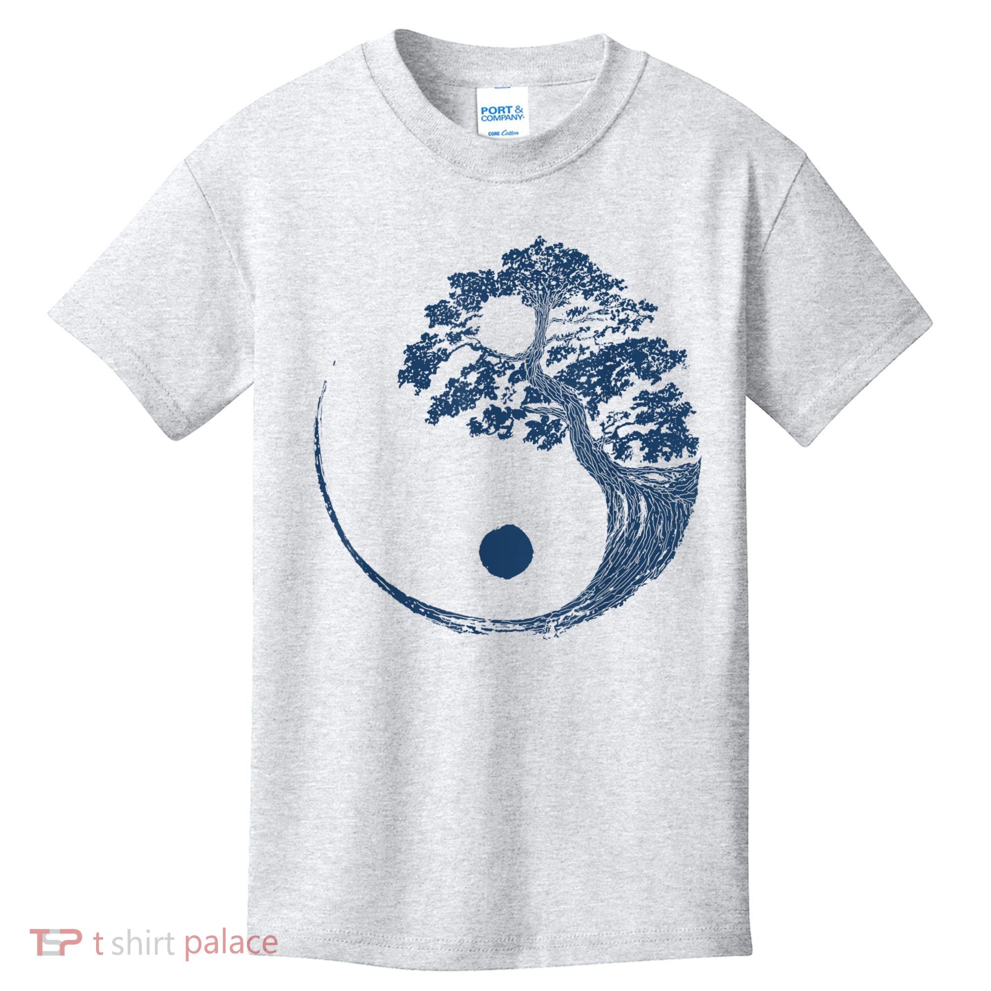 Yin Yang Blue Bonsai Tree Japanese Buddhist Zen Kids T-Shirt