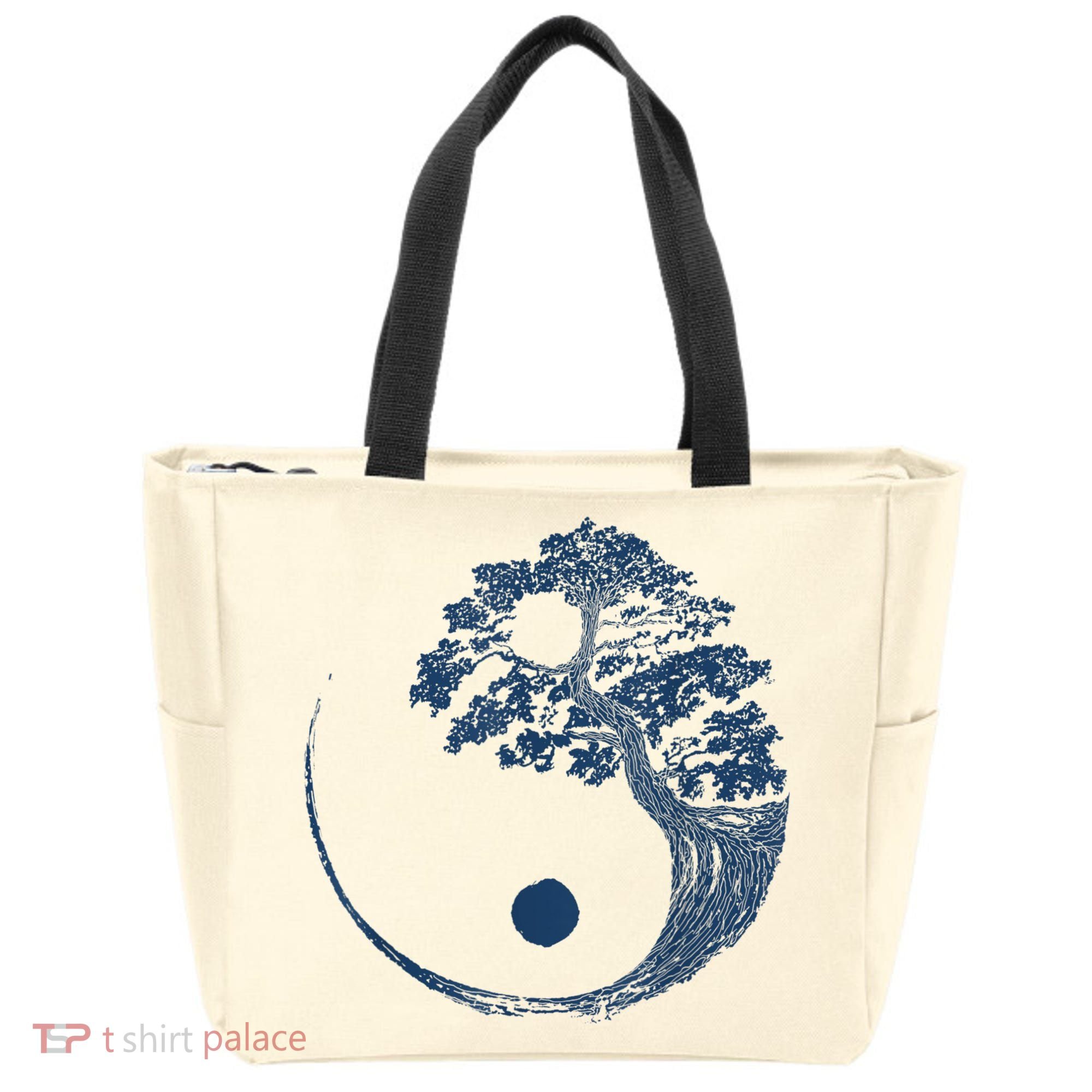 Yin Yang Blue Bonsai Tree Japanese Buddhist Zen Tote Bag