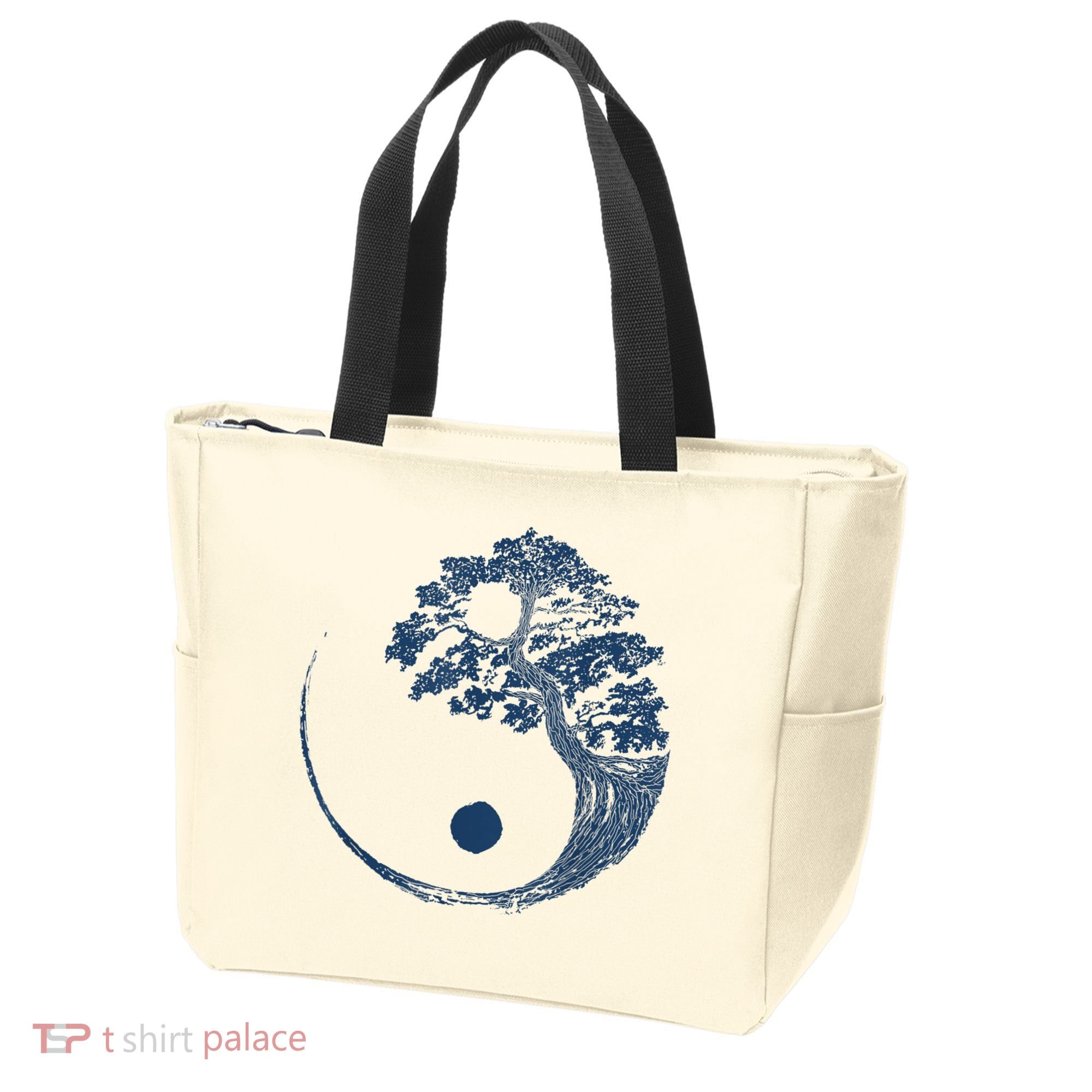Yin Yang Blue Bonsai Tree Japanese Buddhist Zen Tote Bag